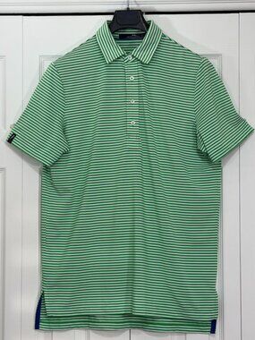 RLX Ralph Lauren Golf Polo Shirt Green White Striped Performance